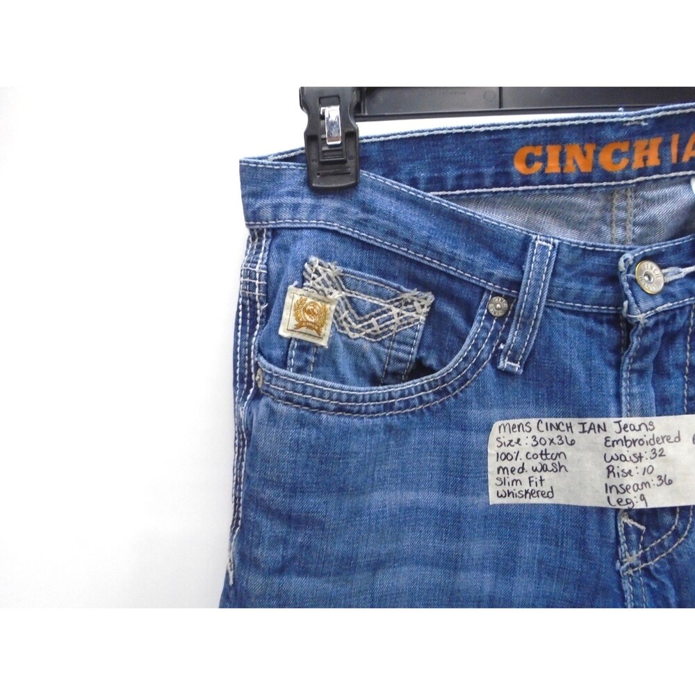 Cinch Ian Men's Jeans Size 30 (32x36) Slim Fit Bootcut Medium Wash Embroidered - Picture 5 of 11